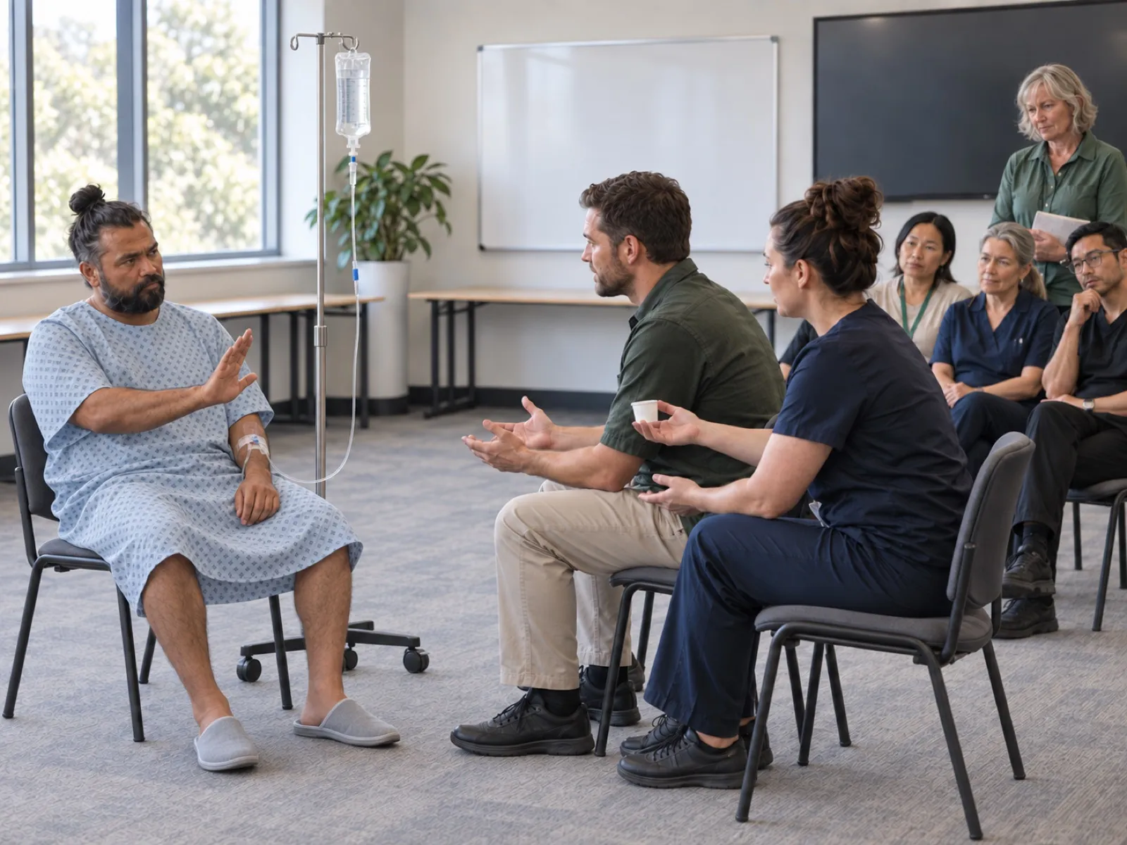 Staff practising a Safewards intervention with a simulated patient in a workshop